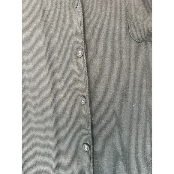 Skims Black Ribbed Loungewear Button Front Soft Lounge Sleep Shirt Size Small - Picture 5 of 13